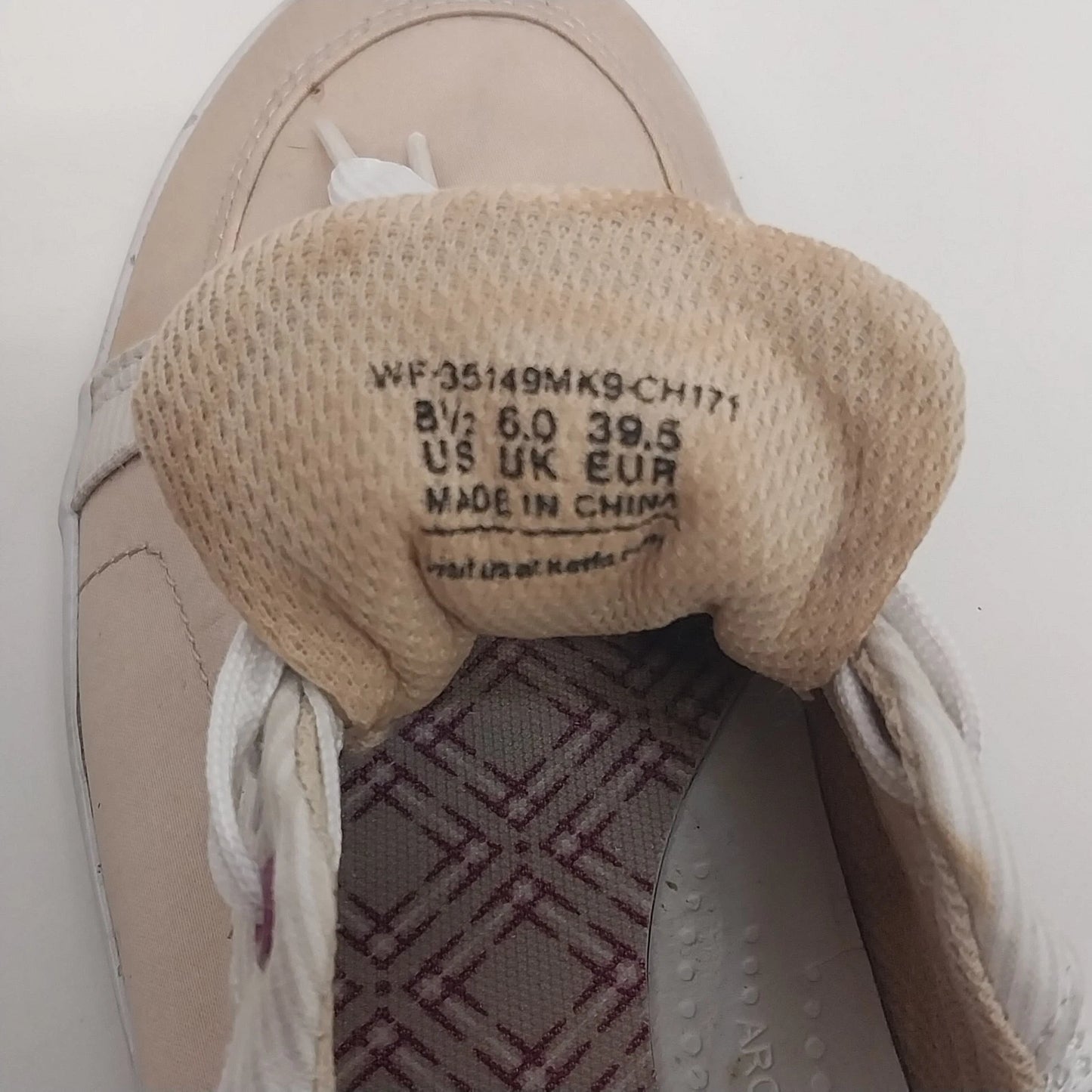 Keds Canvas Sneakers Women Size 8.5 Tan Plum Lace Up Ticking Stripe Casual Shoes