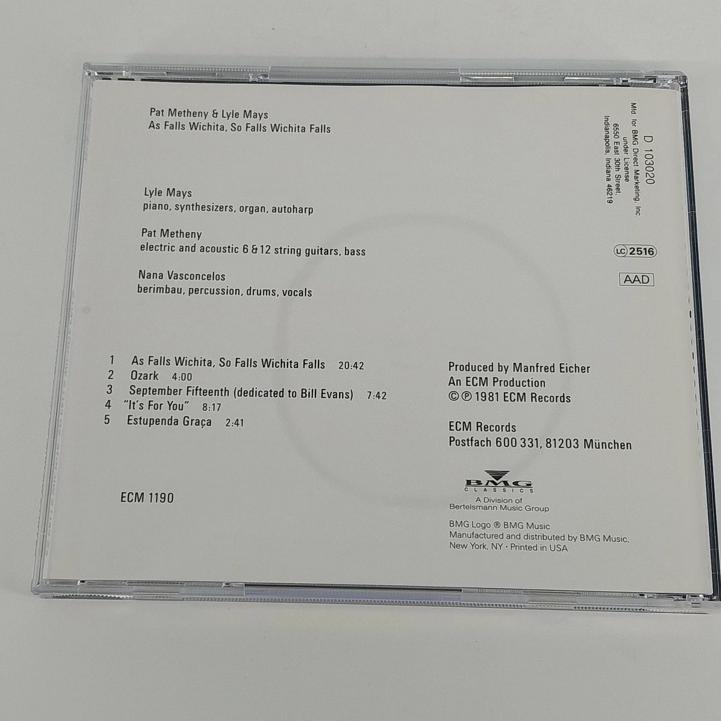 Pat Metheny & Lyle Mays As Falls Wichita So Falls Wichita Falls CD 1981 ECM Jazz