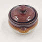 French Onion Soup Bowl Crock w Lid Casserole Dish Finger Grips Brown Stoneware