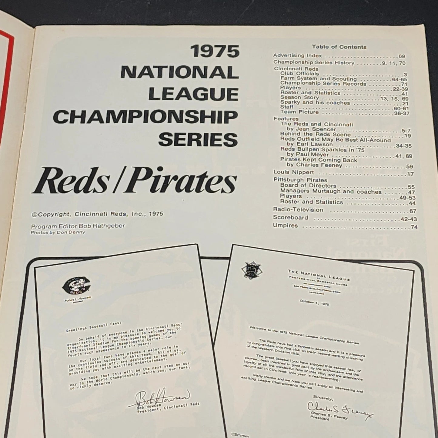 1975 NL Championship Series Program Reds vs Pirates MLB Vintage
