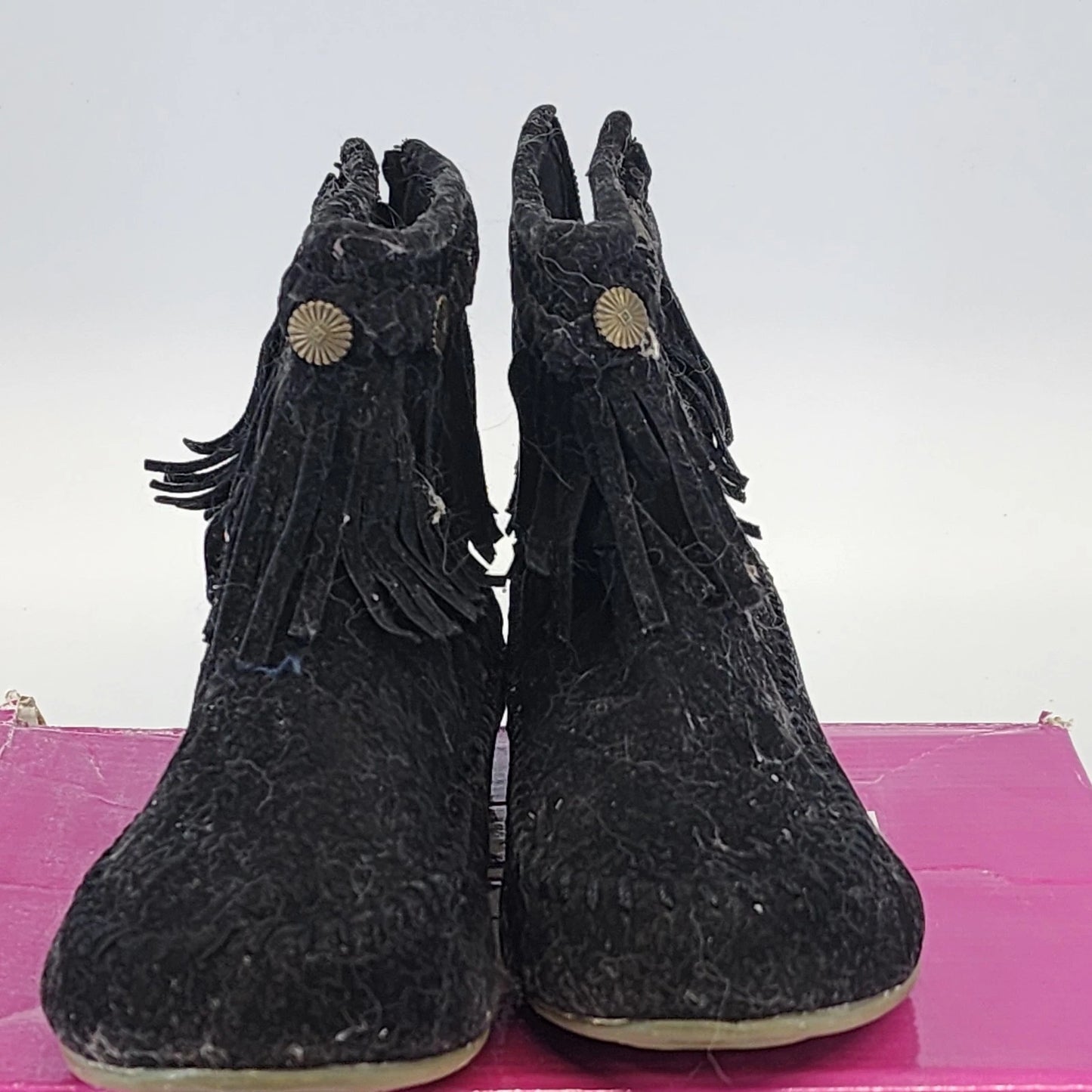 Shoes of Souls Black Fringe Moccasin Ankle Boots Women Size 9