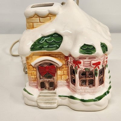 Christmas Snow House Village 6.5" Ceramic Switch Control Light-Up Lamp Tabletop
