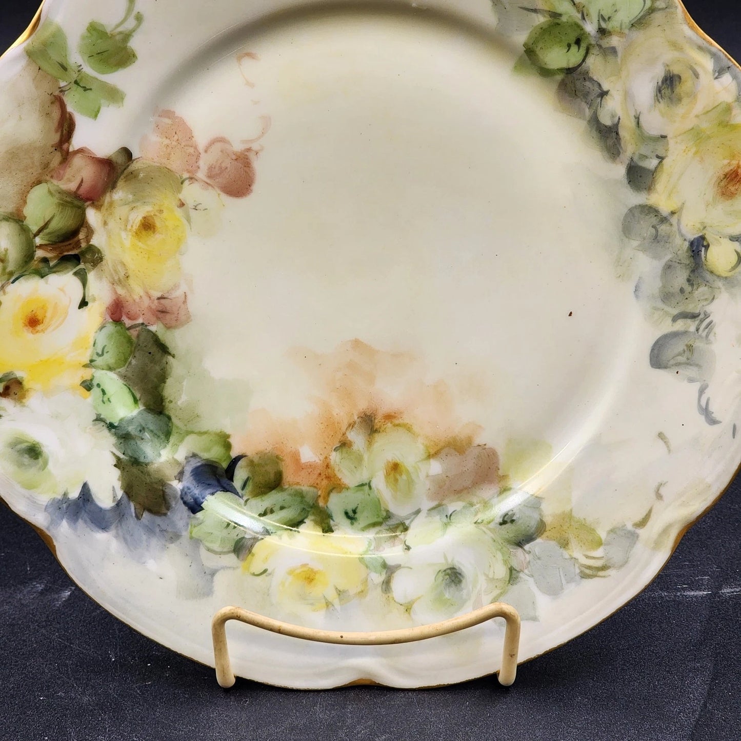 Jaeger Louise Bavaria Decorative Plate 10" Hand Painted Yellow Roses Gold Trim