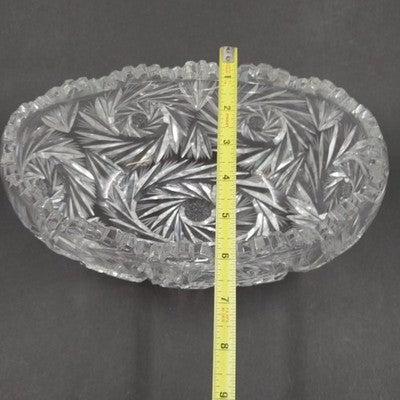 American Brilliant Cut Lead Crystal Bowl 9.5" x 4.25" Starburst Pinwheel Fan Vtg