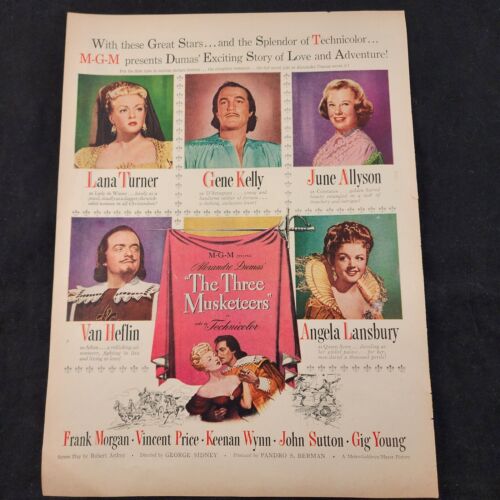 The Three Musketeers w Lana Turner Gene Kelly More 1948 Original Print Movie Ad