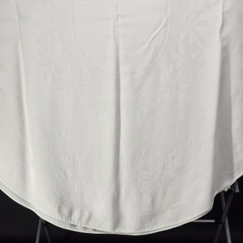 Tablecloth White-on-White Tone-on-Tone Oval 113"x58" Machine Washable w Flaws