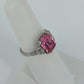 Pink Glass Emerald Cut Ring Silver Tone Art Deco Style Size 7 Fashion Vintage