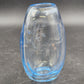 Hand Blown Blue Tint Glass Vase Etched Floral Scandinavian Swedish Oval 6.75″
