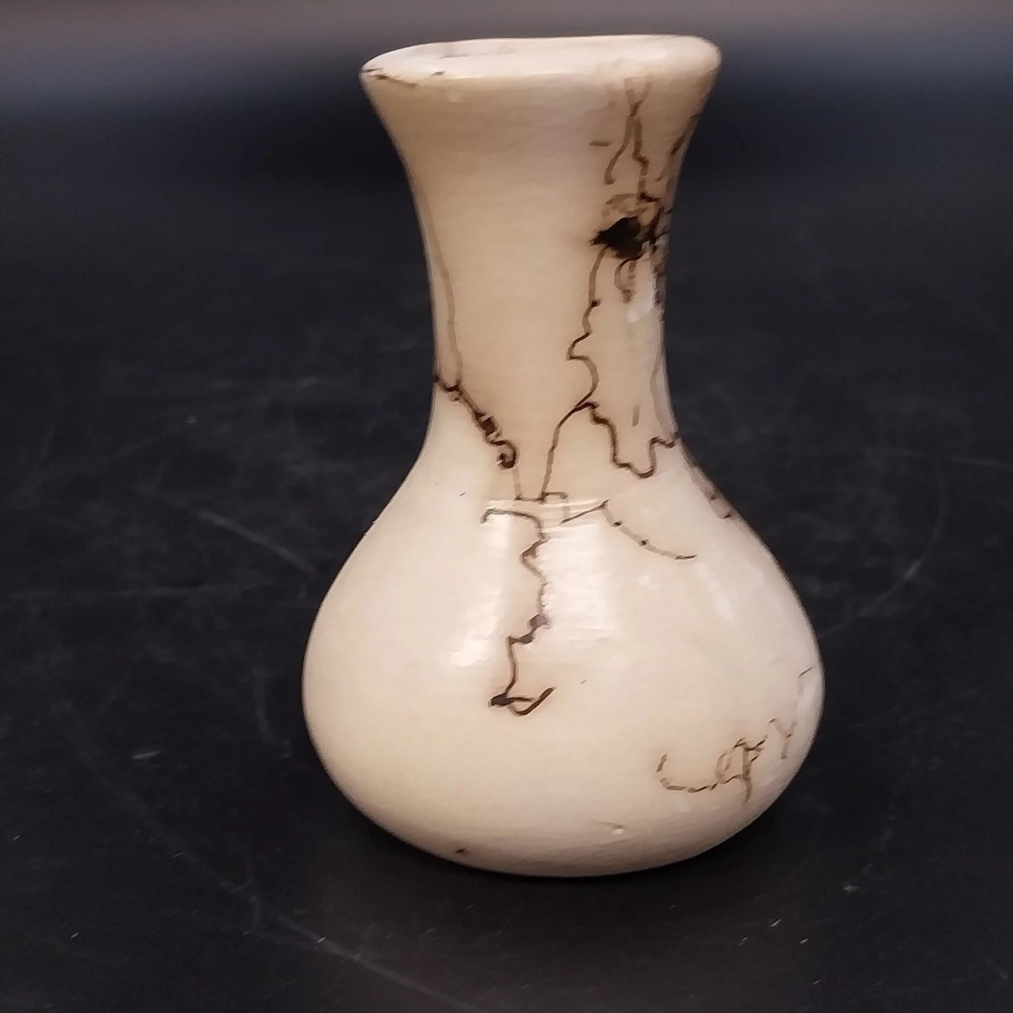 Vail Signed Horsehair Pottery Mini Bud Vase Cream Black 3" Southwestern