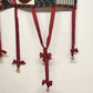 Red Black NOEL Wall Hanging Christmas Holiday Red Bows with Gold Bells 24.5"x9"