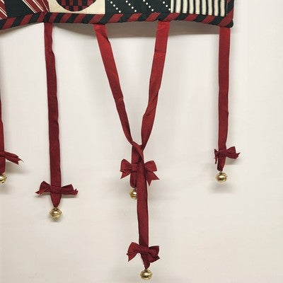 Red Black NOEL Wall Hanging Christmas Holiday Red Bows with Gold Bells 24.5"x9"