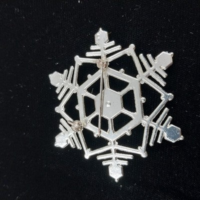 Silver Tone Brooch/Pin Winter Snowflake Shape w Crystal Clear Faceted Rhinestone