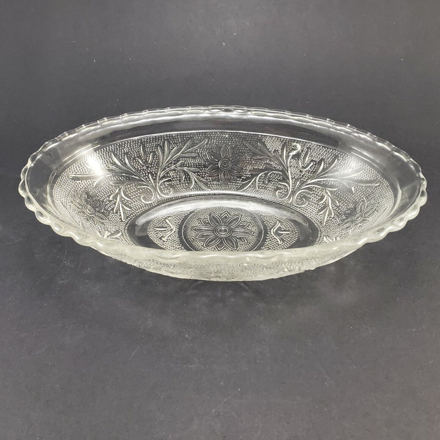 Anchor Hocking Sandwich Glass Bowl Oblong Oval Clear Pressed 8½” Long Vintage