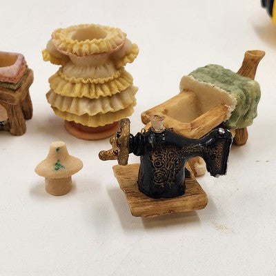 Popular Imports TS447 8pc Mini Tea Set Sewing Machine Polystone Resin Decor