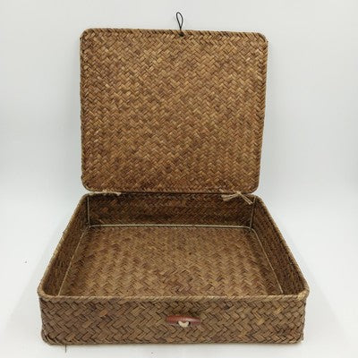 2 Seagrass Wicker Storage Baskets w/ Lids Flat Organizer Home Decor 13x11x3