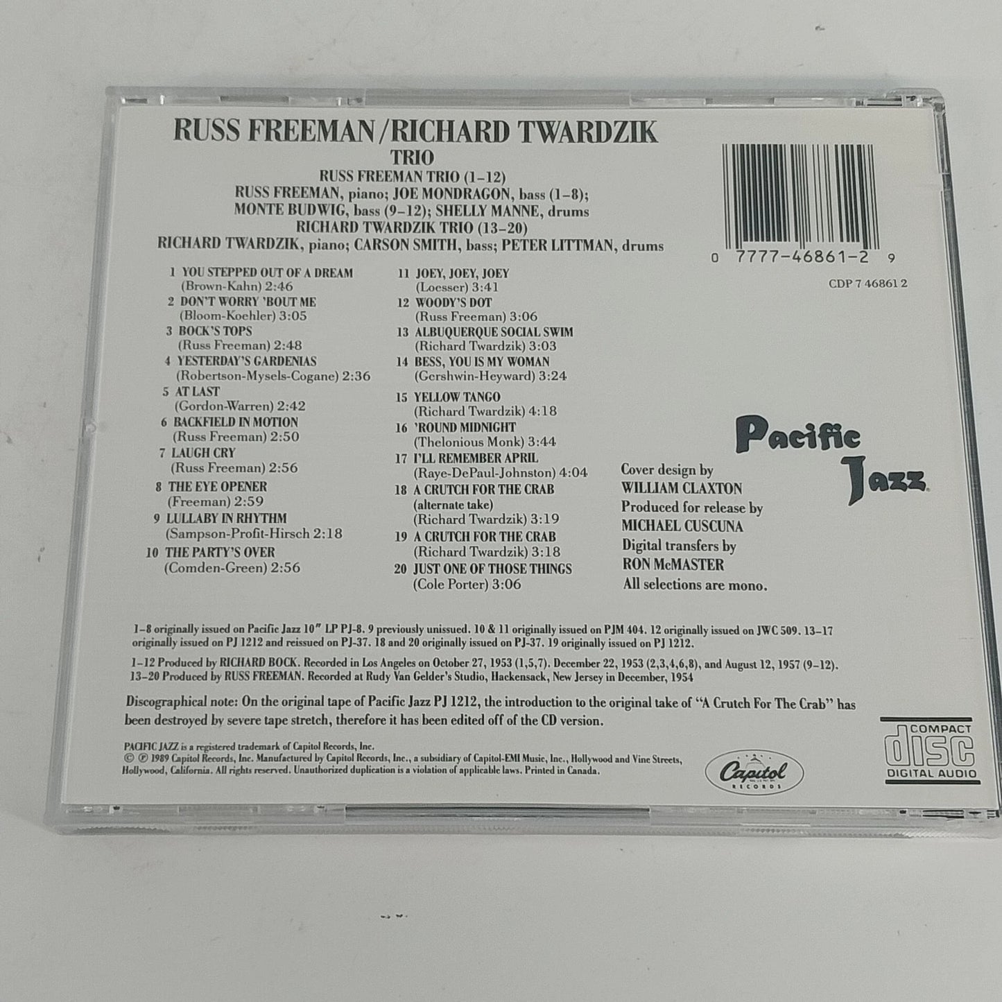 Russ Freeman Richard Twardzik Trio CD Pacific Jazz Records Capitol Jazz 1989