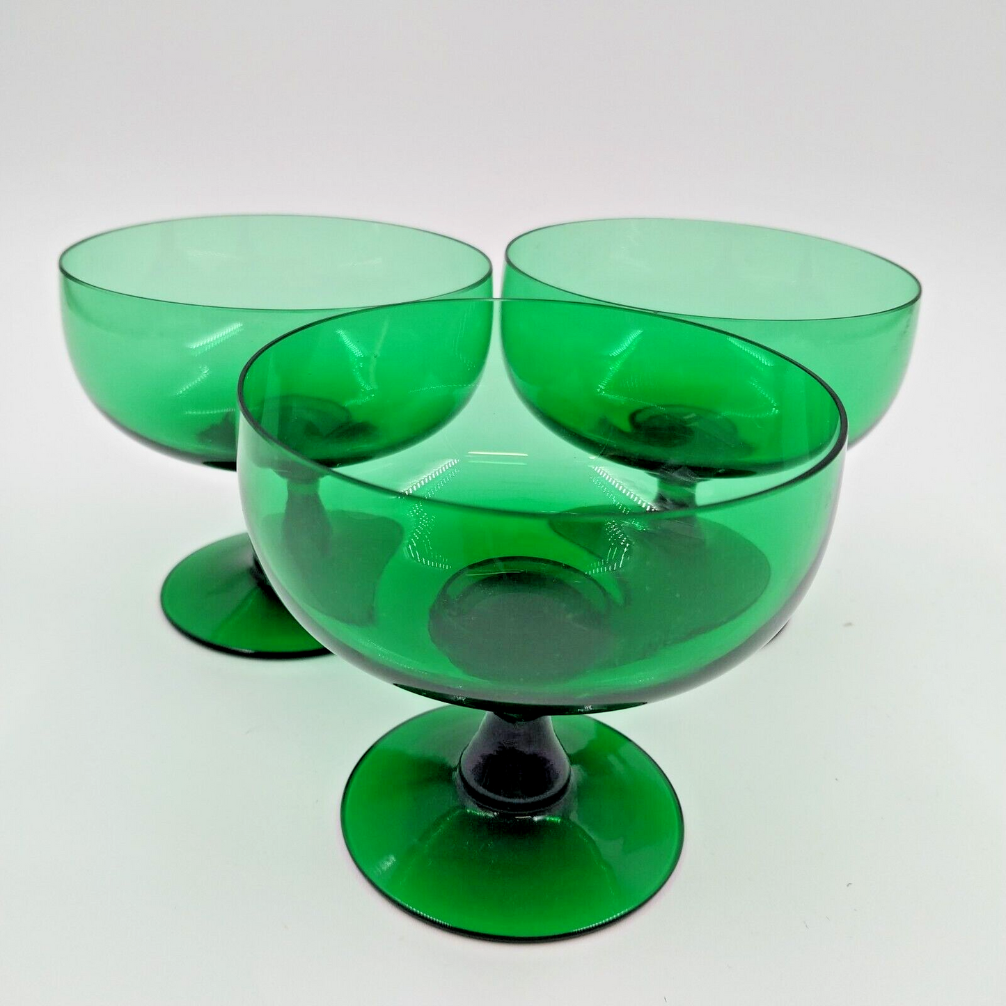 3 Sherbet Cups Green Depression Stemmed Foot Uranium Glass Vintage 3.5" across