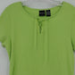 Erika Petite PM Lime Green Rib Knit Top Lace Up Neck Short Sleeve Shirt