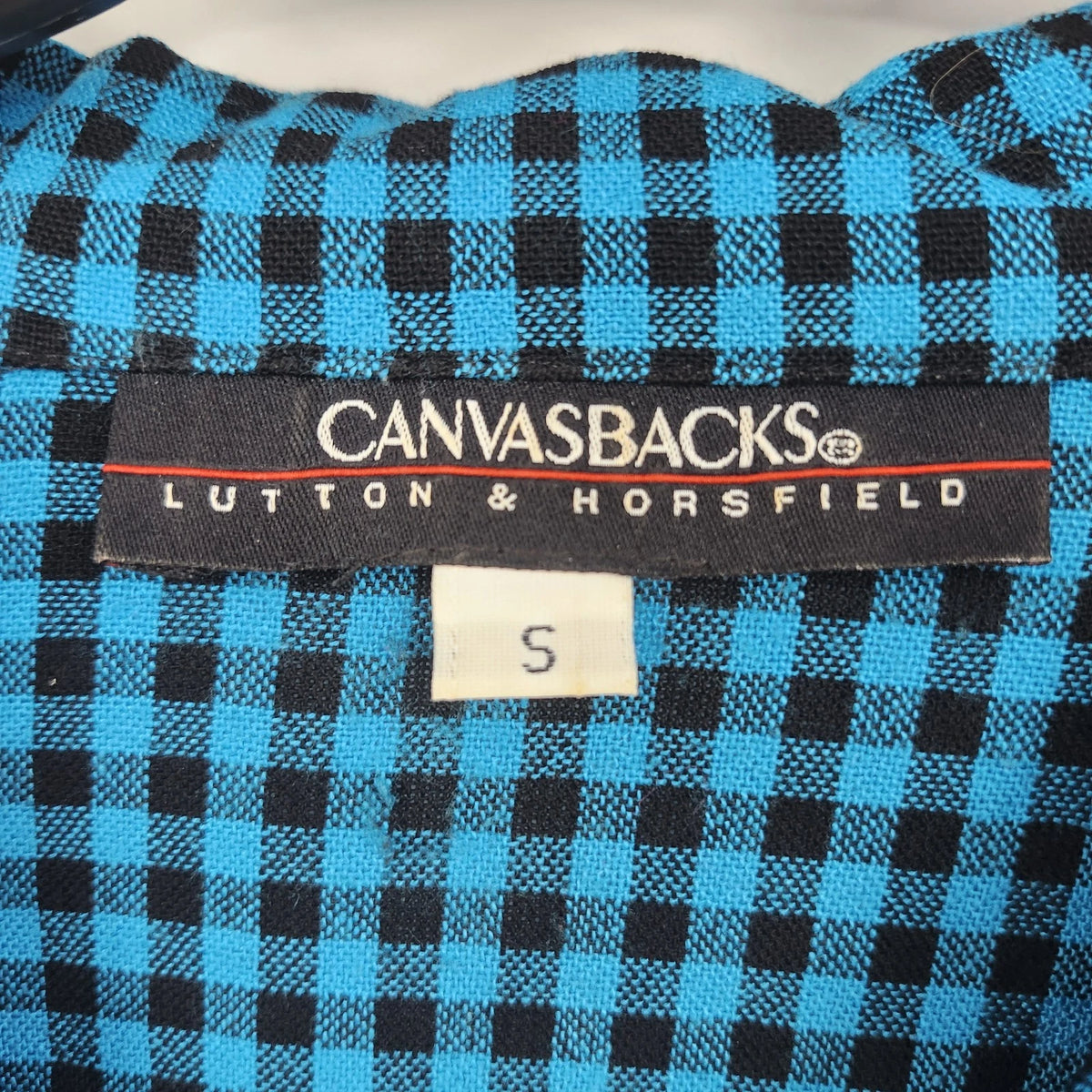 Canvasbacks Lutton & Horsfield Women's Small Blue Black Check Rayon Blouse