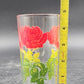2 Stemmed Red Rose Tumbler Glasses w Green and Yellow Leaves 8 oz Vintage Rare