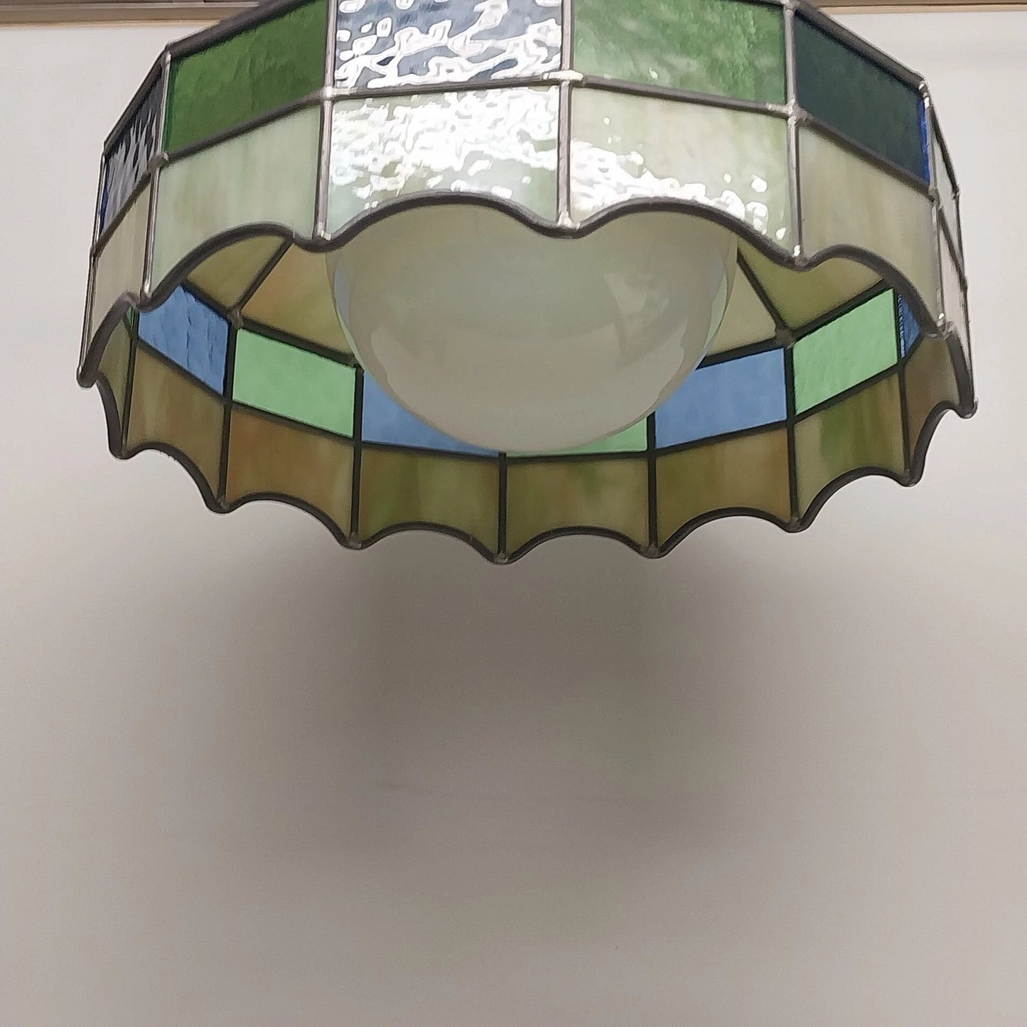 Tiffany Style Green Stained Glass Hanging Light Fixture 16 Inch