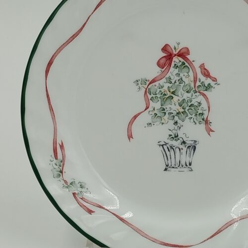 10 Corelle Callaway Holiday Ivy Dinner Plates Swirl Green Trim 10.25"d EUC