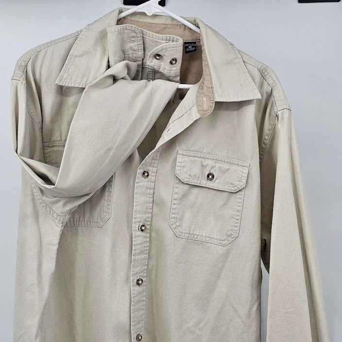 Wrangler Men’s Khaki Shirt Button Up Authentic XL 100% Cotton Premium Quality