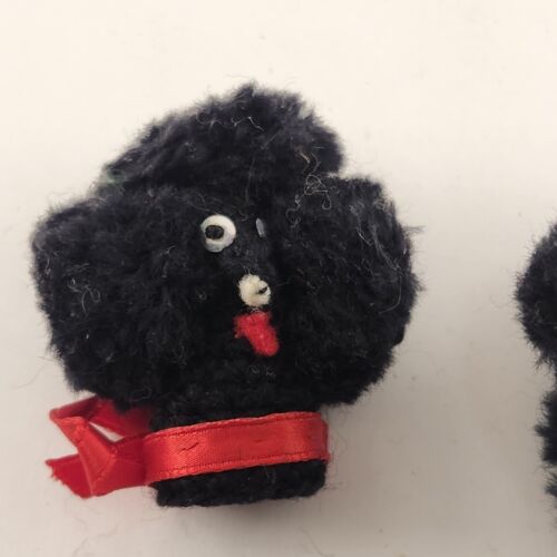 French Poodle Cosmetic Cover Lipstick Nail Polish Holder Black Crochet Vintage