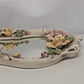 Large Capodimonte Porcelain Mirror Dresser Vanity Tray Roses Hour Glass Shape