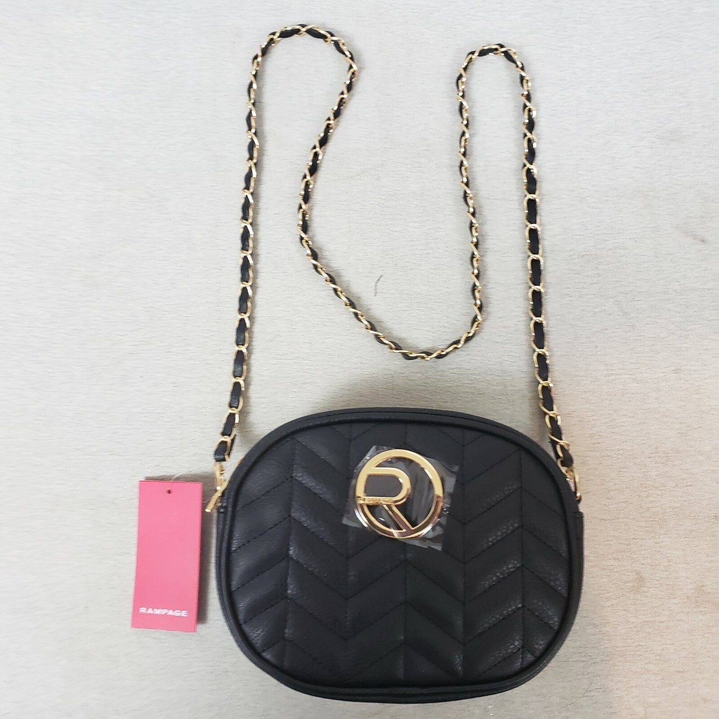 Rampage x-Body Ladies Shoulder Bag Quilted Black & Chain Strap Zipper Closure