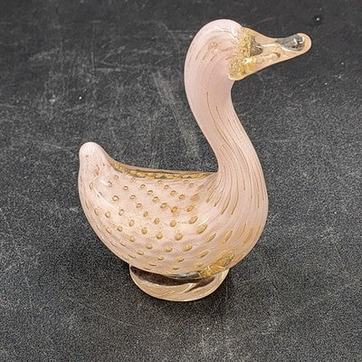 Murano Pink Art Glass Duck with Gold Bullicante Alfredo Barbini Italian 4.5"