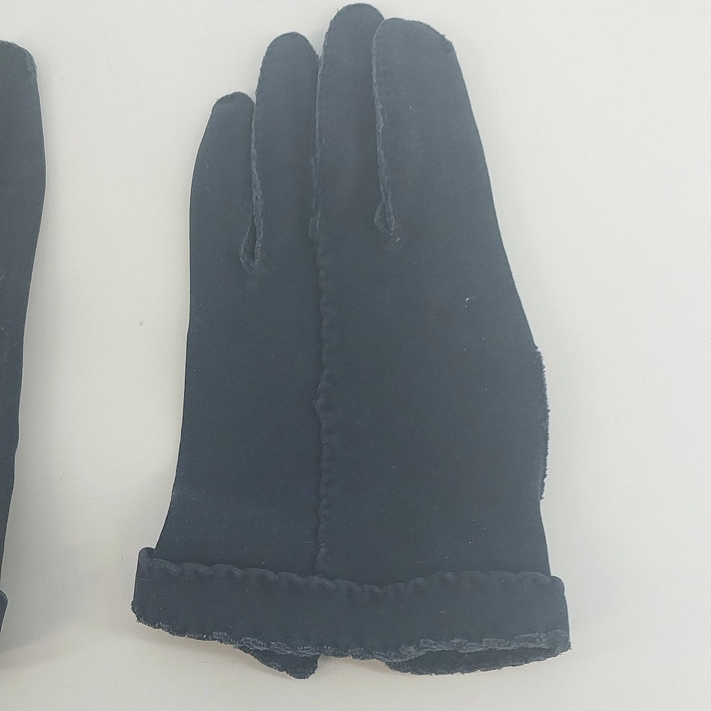 Women's Navy Blue Cotton Blend Gloves Scalloped Cuffs Dress Formal One Size Vtg
