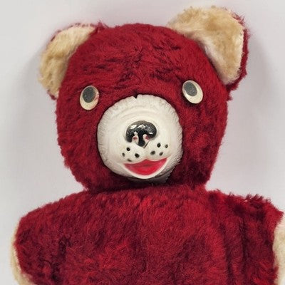 1950s Knickerbocker Teddy Bear Red Plush Toy Rubber Nose Button Eyes Collectible