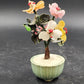 Glass Jade Stone Asian Bonsai Tree Celadon Pot Pink Yellow Floral 6.5"