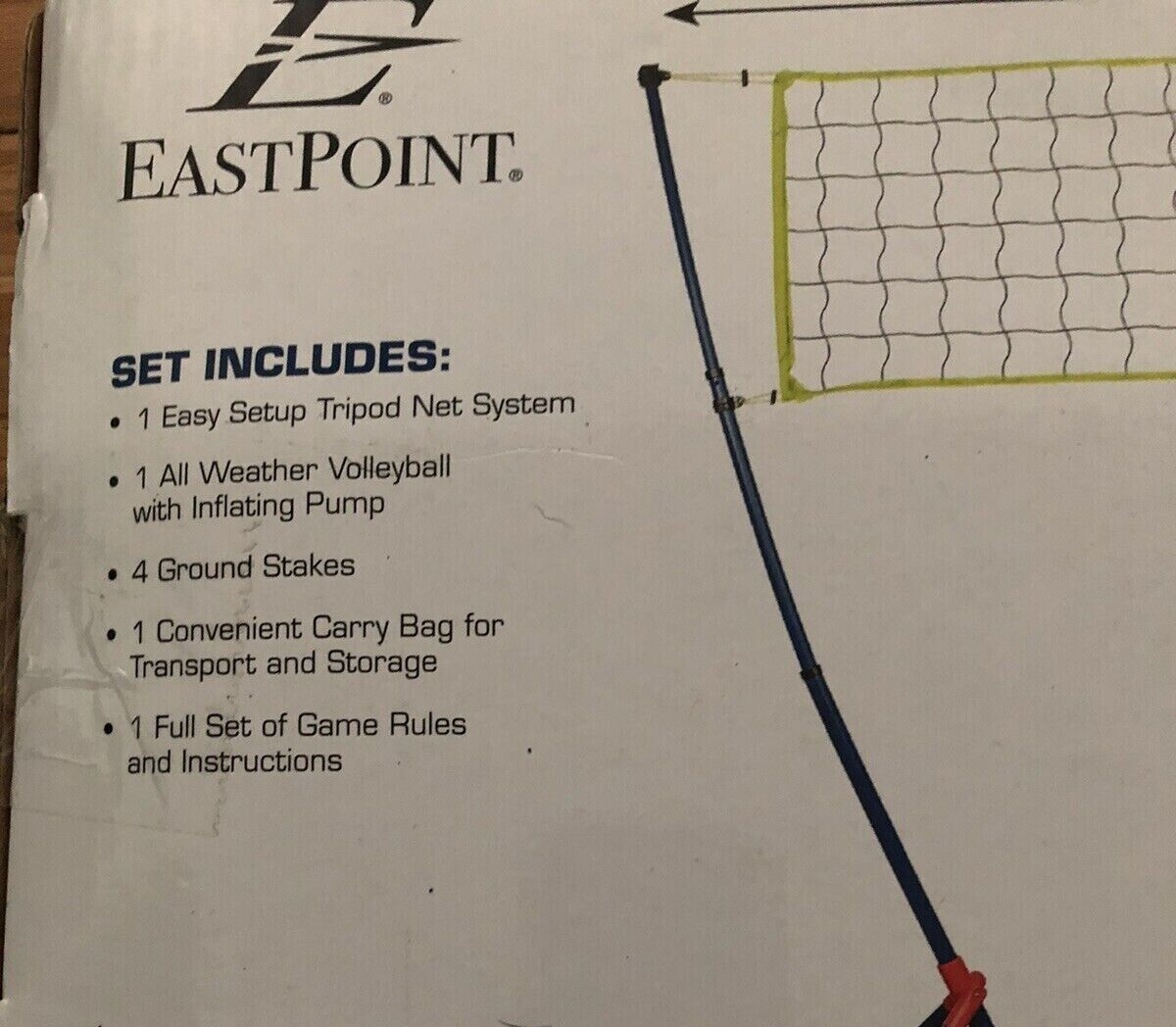 Easy Setup Volleyball Set by EastPoint Sports 30' x 7' Net Poles Ball Pump Bag