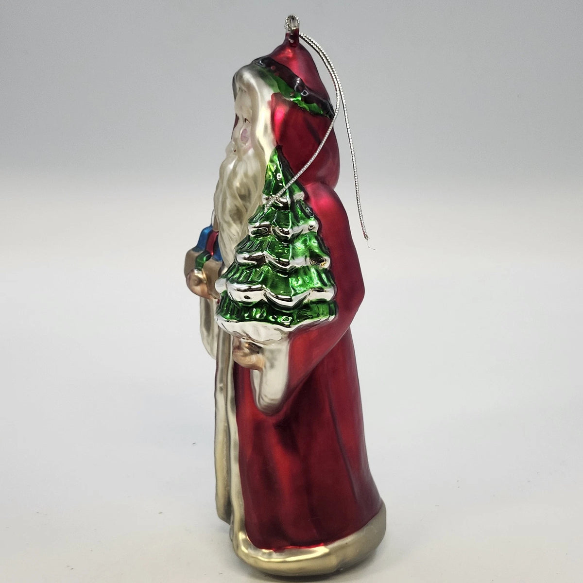 Large Santa Blown Glass Christmas Ornament Hand Painted Red Green Gifts & Tree