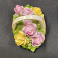Porcelain Basket w Handle 5"h Pink Yellow Rose Bouquet 2 pcs Trinket Box Germany