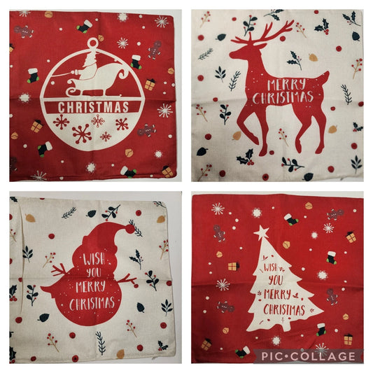 4 piece burlap Christmas pillow covers in red beige and white