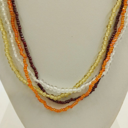 Set of 4 multicolor glass beaded necklaces in orange brown and clear