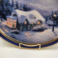 Thomas Kinkade Christmas Winter Cozy Cottage Scene Oval Tin Tray 14.5x11.5" 1997