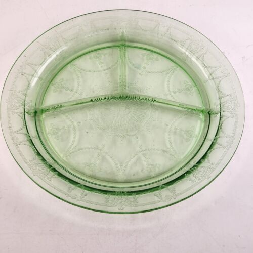 Anchor Hocking Grill Plate Green Uranium Depression Glass Cameo Ballerina Design