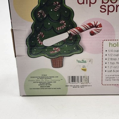 Boston Warehouse Christmas Tree Dip Bowl & Candy Cane Spreader Set Holiday China