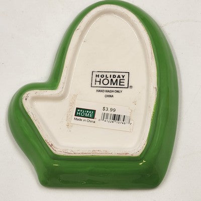 Holiday Home Green Blue Mitten Glove Trinket Dish Ceramic China 6"x1"