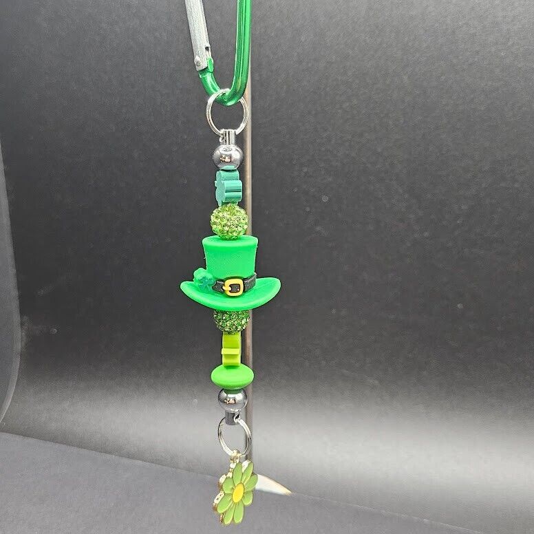 2 Key Ring Bag Charm St Patty Patrick Day Green Hat Lucky Handmade Clip Gift