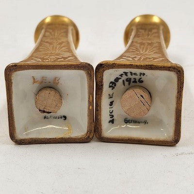Stouffer Germany Metal Gold Daisy Table Salt & Pepper Shaker 4.5" Corked Antique