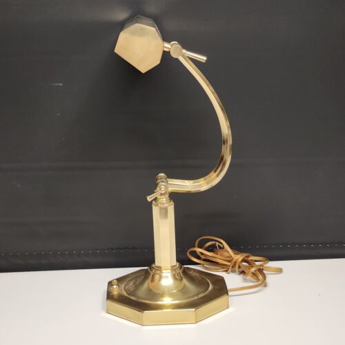 Brass Piano Banker Desk Lamp Adjustable Neck Height UL Taiwan Vintage 13" Wide