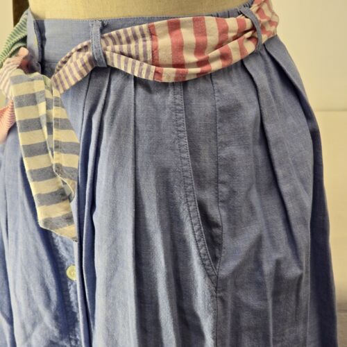 Susan Bristol Long Denim Button Skirt Size 4 Stretch Waist Pleated with Scarf