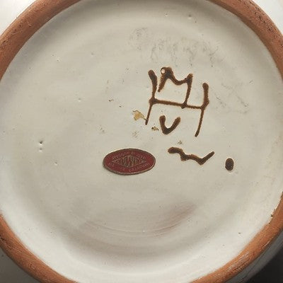 Hungarian Artmark Vase Hand Painted Floral Ceramic Brown Glaze Interior 10"x9"