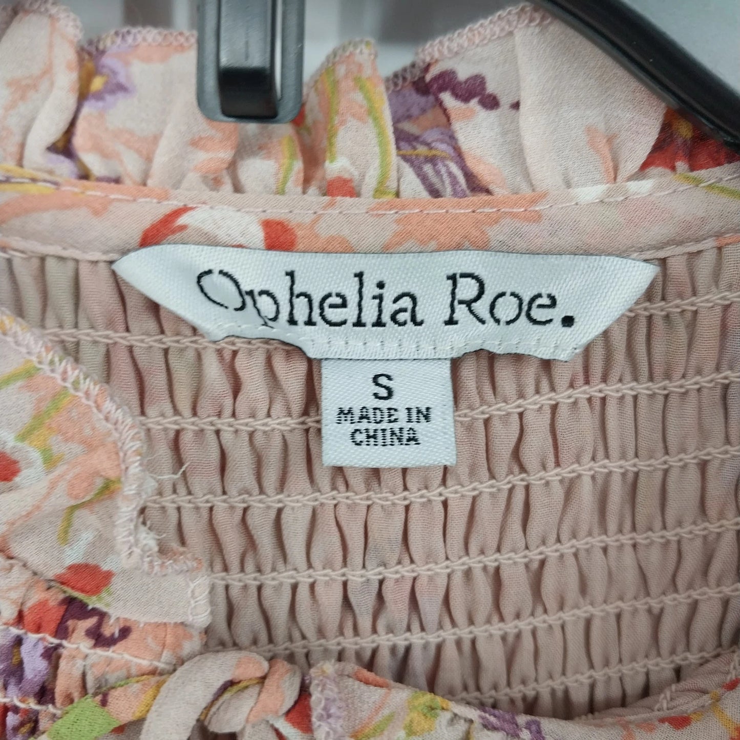 Ophelia Roe Floral Smocked Peasant Blouse Peach Long Sleeve Women's Small