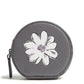 Vera Bradley Essential Round Zip Pouch Faux Leather Quiet Shade Grey White Flowe